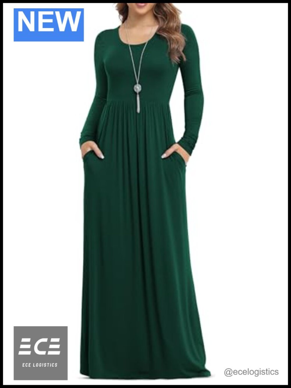 Long Sleeve Empire Waist Maxi Dress with Pockets